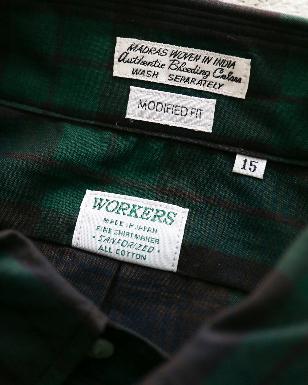 WORKERS Modified BD Shirt, Indian Madras Black Watch