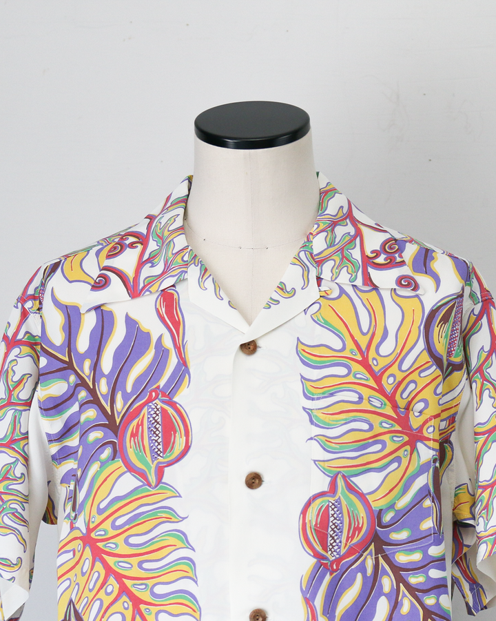 SUN SURF SS39622 RAYON HAWAIIAN SHIRT “MONSTERA BORDER”