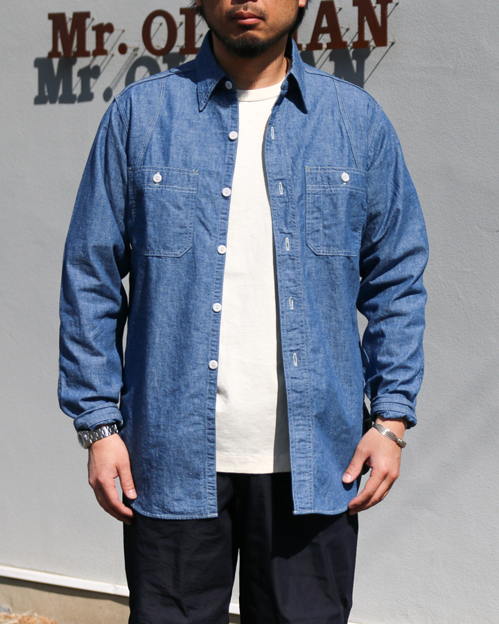 WAREHOUSE Lot.3064 VENTILATION 3STITCH CHAMBRAY SHIRT SAX
