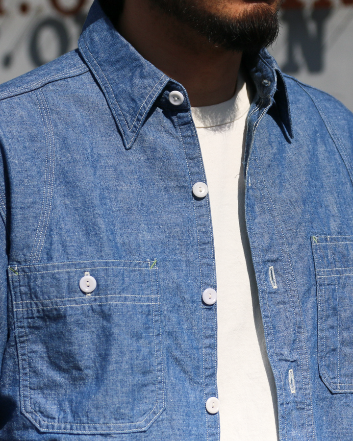 WAREHOUSE Lot.3064 VENTILATION 3STITCH CHAMBRAY SHIRT SAX