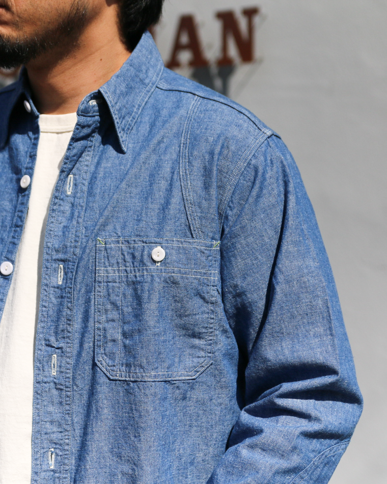 WAREHOUSE Lot.3064 VENTILATION 3STITCH CHAMBRAY SHIRT SAX