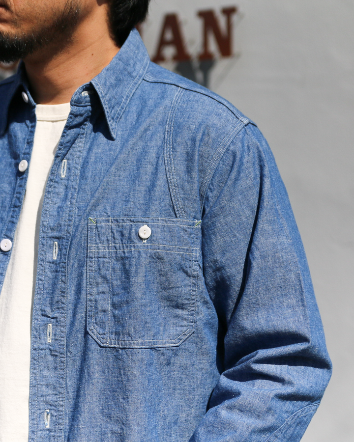WAREHOUSE Lot.3064 VENTILATION 3STITCH CHAMBRAY SHIRT SAX