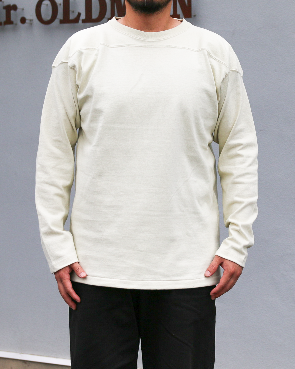 WAREHOUSE Lot 5913 LONG SLEEVE FOOTBALL TEE PLAIN Cream