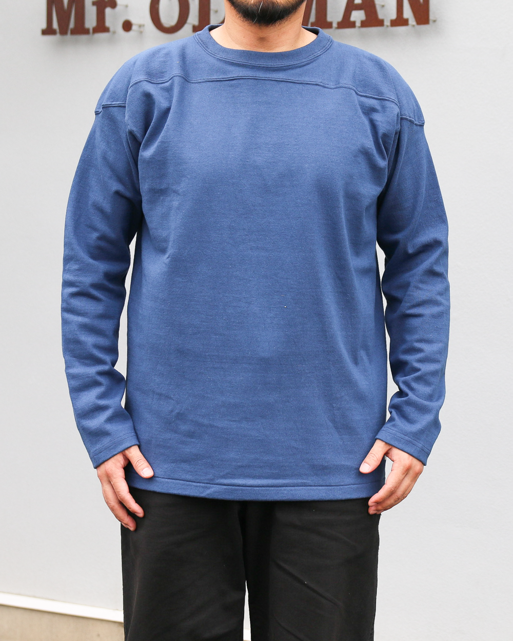 WAREHOUSE Lot 5913 LONG SLEEVE FOOTBALL TEE PLAIN Blue
