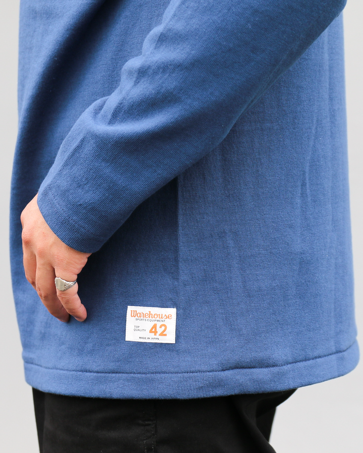 WAREHOUSE Lot 5913 LONG SLEEVE FOOTBALL TEE PLAIN Blue