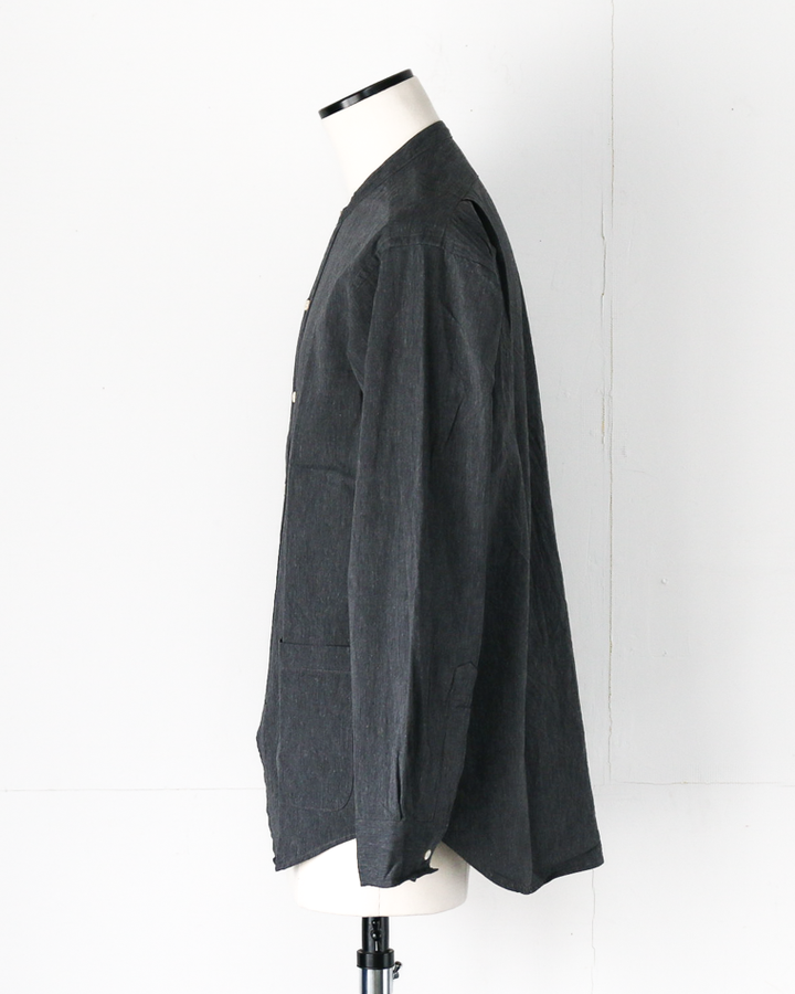 WORKERS Band Collar Shirt, Black Chambray