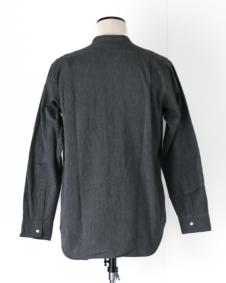 WORKERS Band Collar Shirt, Black Chambray