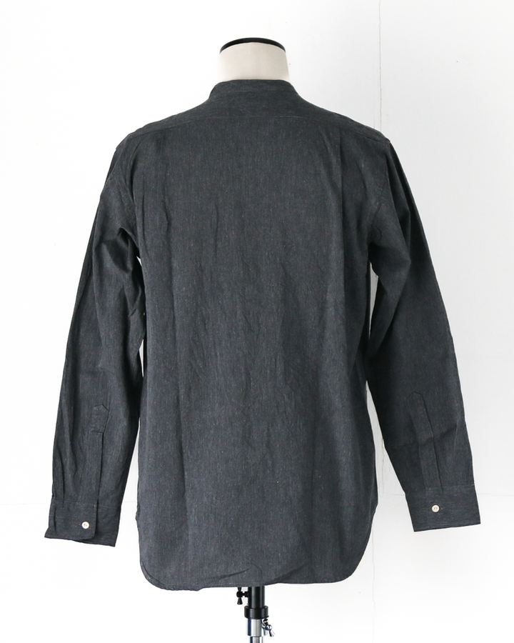 WORKERS Band Collar Shirt, Black Chambray
