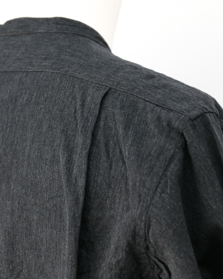 WORKERS Band Collar Shirt, Black Chambray