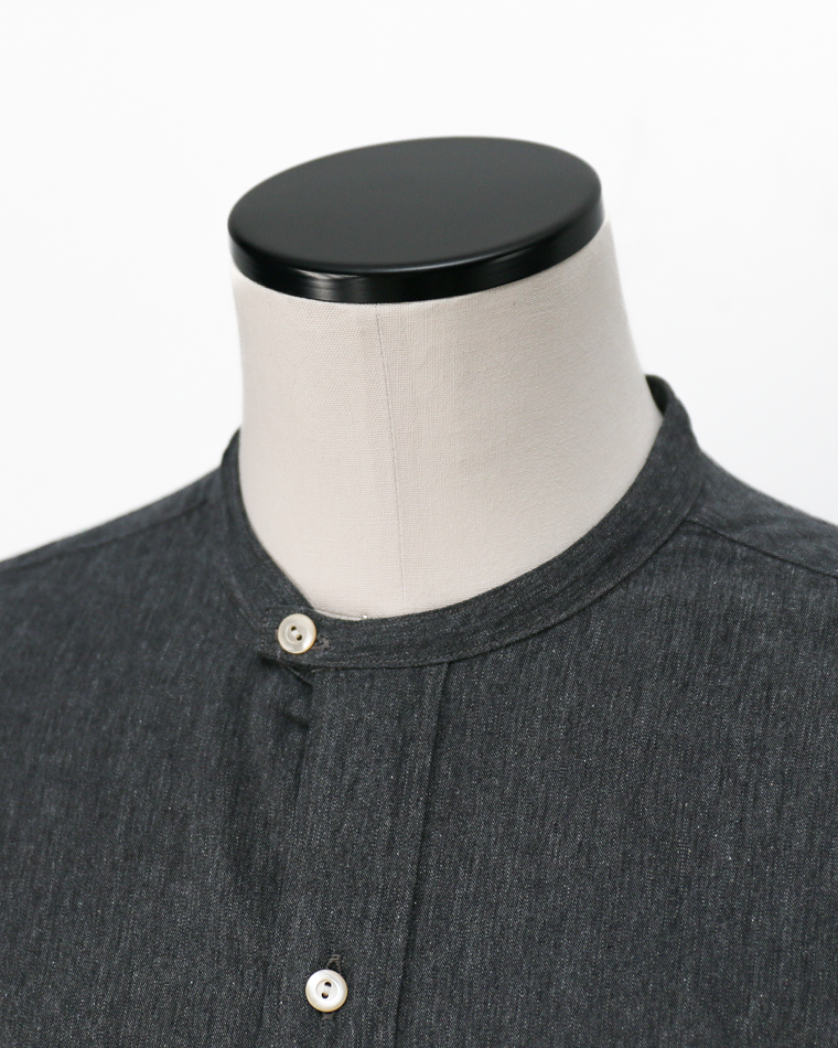 WORKERS Band Collar Shirt, Black Chambray