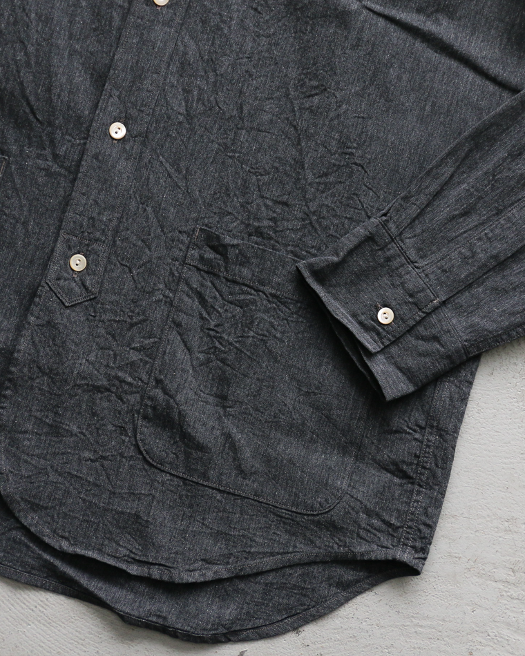 WORKERS Band Collar Shirt, Black Chambray