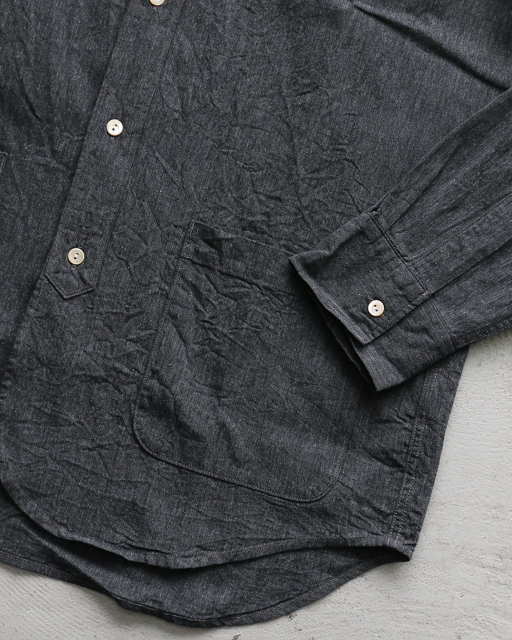 WORKERS Band Collar Shirt, Black Chambray