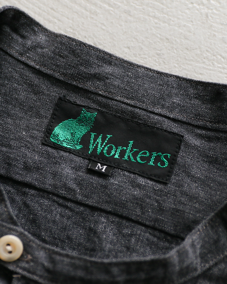 WORKERS Band Collar Shirt, Black Chambray