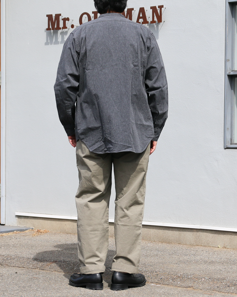 WORKERS Band Collar Shirt, Black Chambray