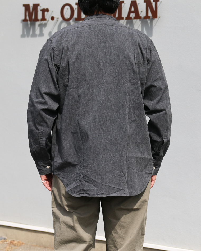 WORKERS Band Collar Shirt, Black Chambray