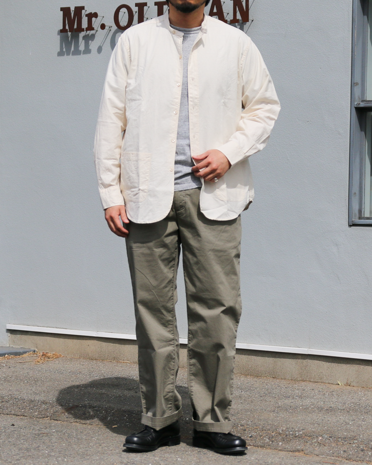 WORKERS Band Collar Shirt, Ecru Shirt Cloth