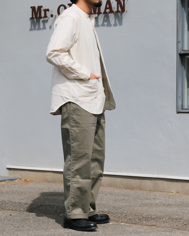 WORKERS Band Collar Shirt, Ecru Shirt Cloth