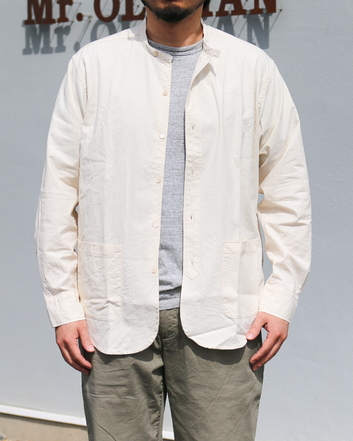 WORKERS Band Collar Shirt, Ecru Shirt Cloth