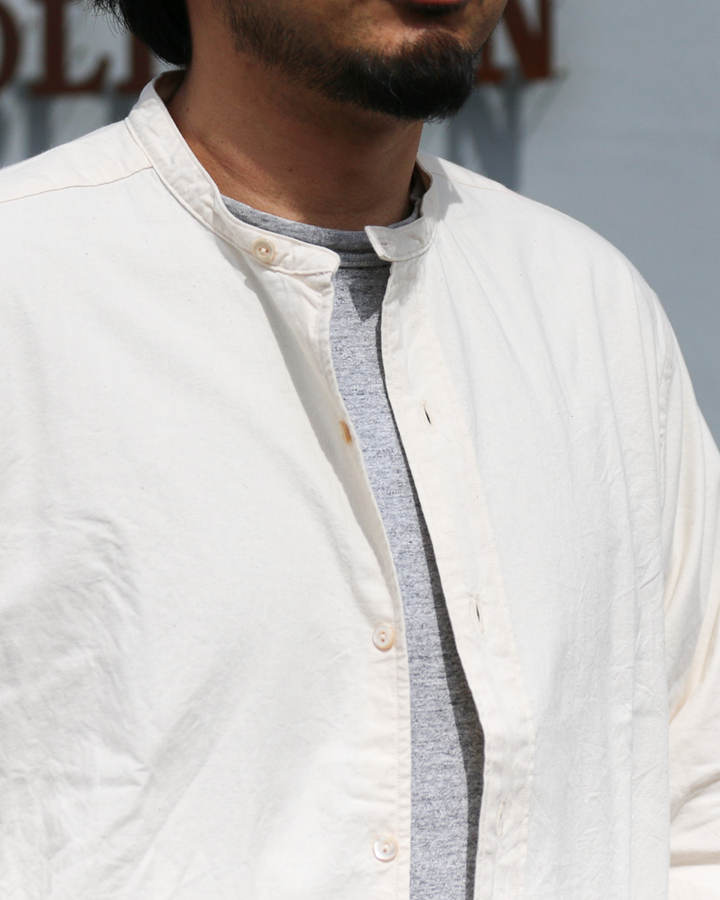 WORKERS Band Collar Shirt, Ecru Shirt Cloth