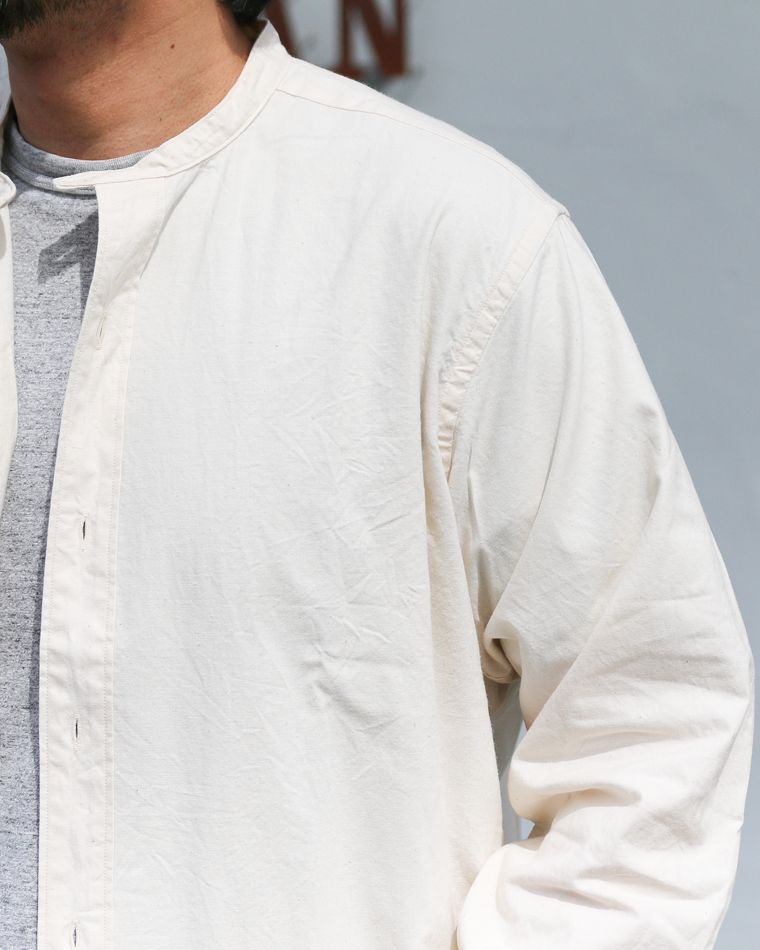 WORKERS Band Collar Shirt, Ecru Shirt Cloth