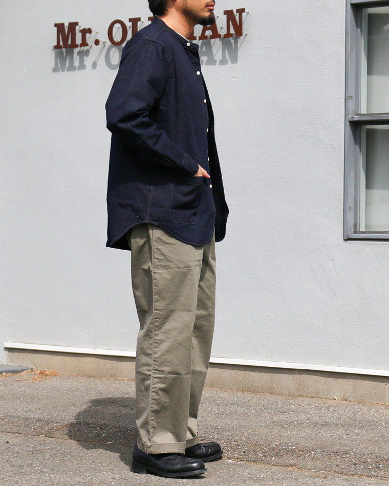WORKERS Band Collar Shirt, Indigo Cotton Linen