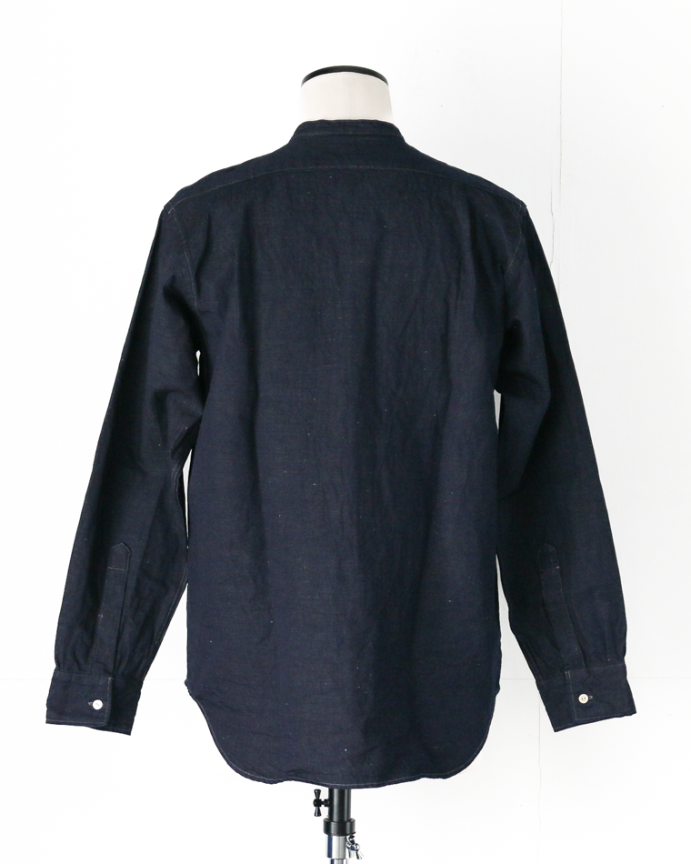 WORKERS Band Collar Shirt, Indigo Cotton Linen