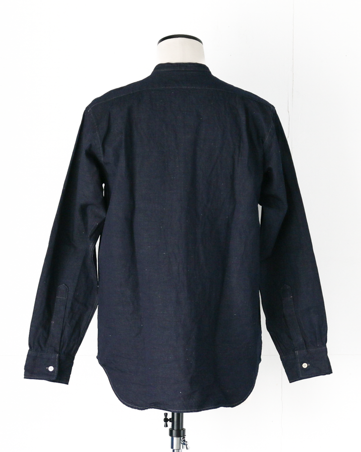 WORKERS Band Collar Shirt, Indigo Cotton Linen