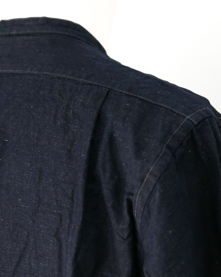 WORKERS Band Collar Shirt, Indigo Cotton Linen