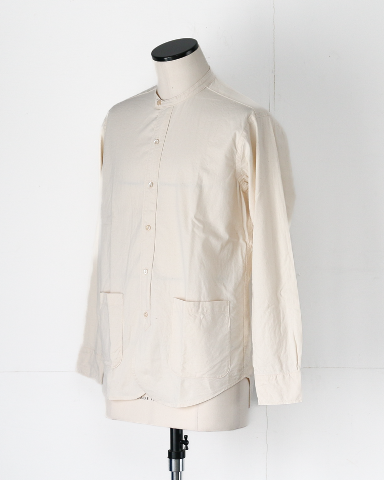 WORKERS Band Collar Shirt, Ecru Shirt Cloth