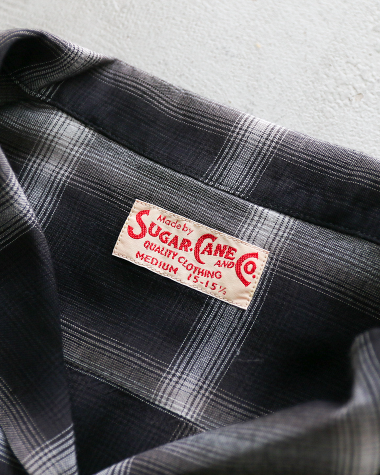 SUGAR CANE SC29120 RAYON OMBRE CHECK OPEN SHIRT Black