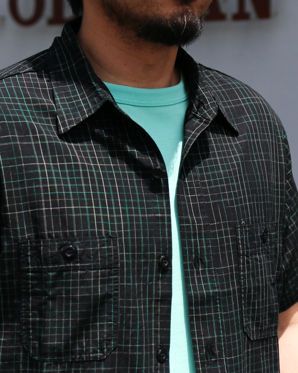 SUGAR CANE SC39729 R/C GABARDINE CHECK WORK SHIRT Black