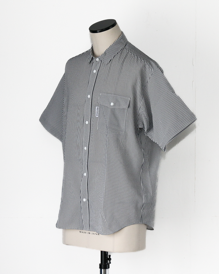 RIDGE MOUNTAIN GEAR Basic Short Sleeve Shirt "Stripe" Grey × White
