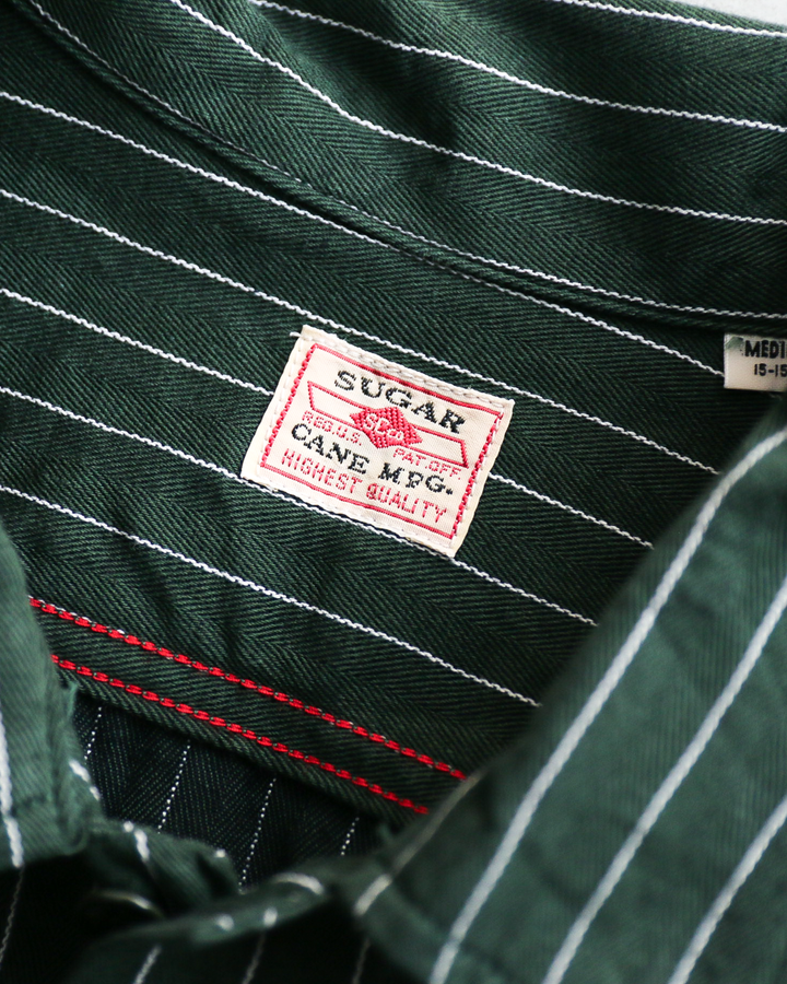 SUGAR CANE シュガーケーン SC28652 COKE STRIPE WORK SHIRT (LONG SLEEVE)  Green