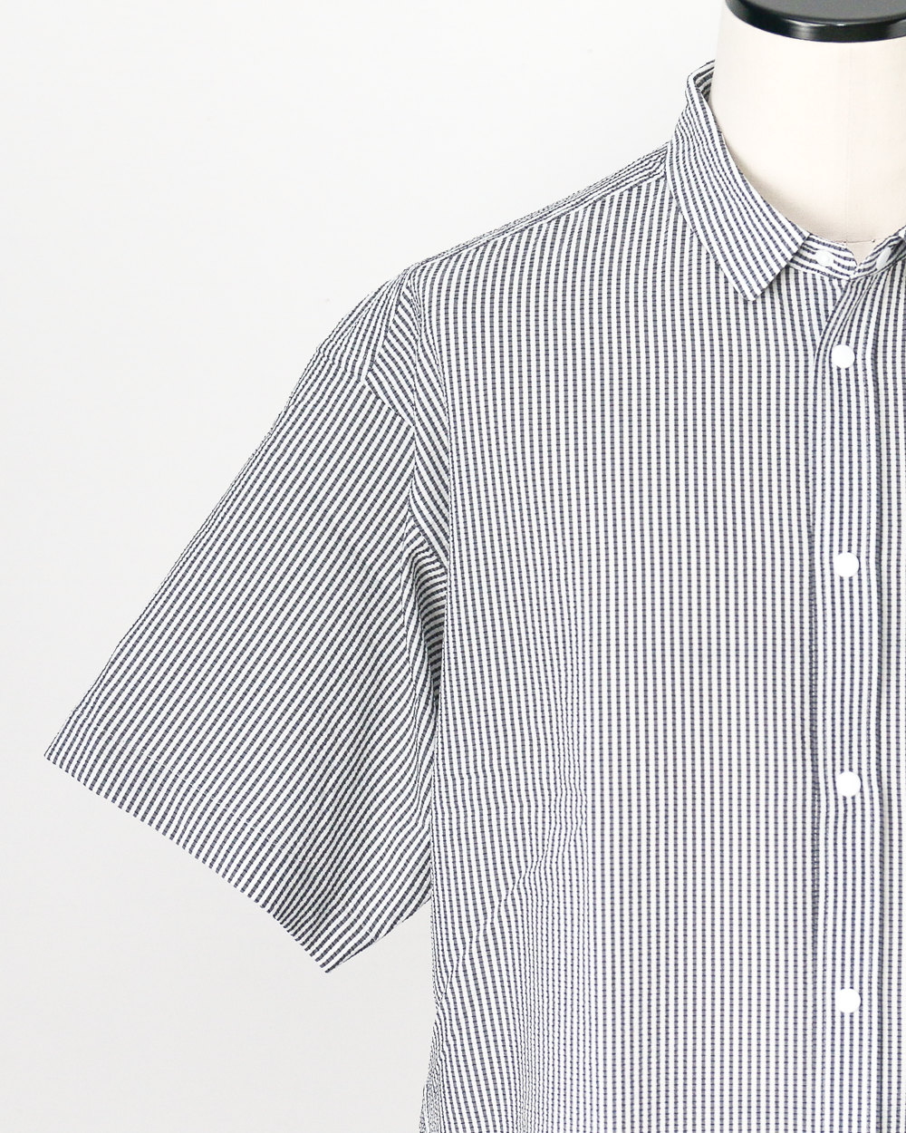 RIDGE MOUNTAIN GEAR Basic Short Sleeve Shirt "Stripe" Grey × White