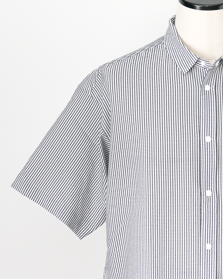 RIDGE MOUNTAIN GEAR Basic Short Sleeve Shirt "Stripe" Grey × White