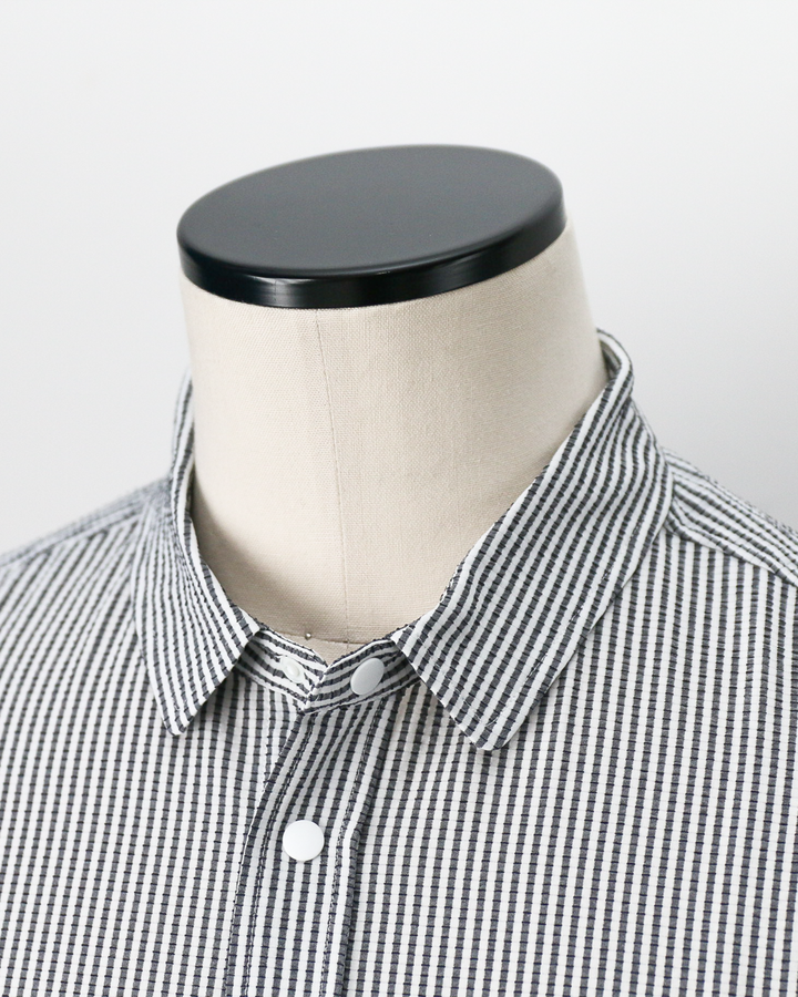 RIDGE MOUNTAIN GEAR Basic Short Sleeve Shirt "Stripe" Grey × White
