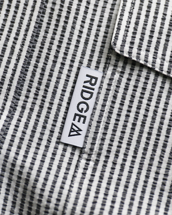 RIDGE MOUNTAIN GEAR Basic Short Sleeve Shirt "Stripe" Grey × White