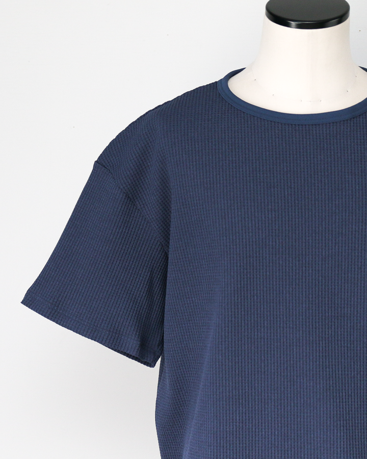 TURN ME ON Waffle Thermal Tee Smoke Blue