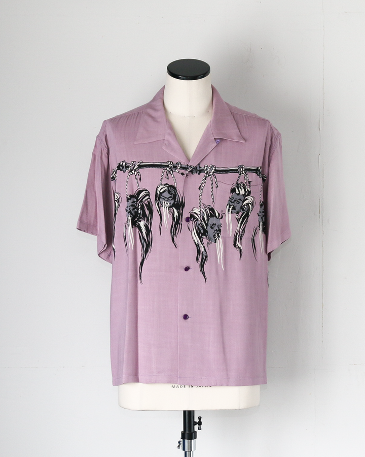 STAR OF HOLLYWOOD SH39705 / HOPSACK RAYON OPEN SHIRT “SHRUNKEN HEAD” Purple