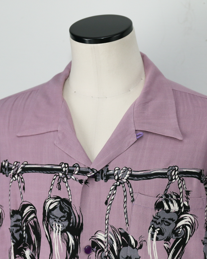 STAR OF HOLLYWOOD SH39705 / HOPSACK RAYON OPEN SHIRT “SHRUNKEN HEAD” Purple