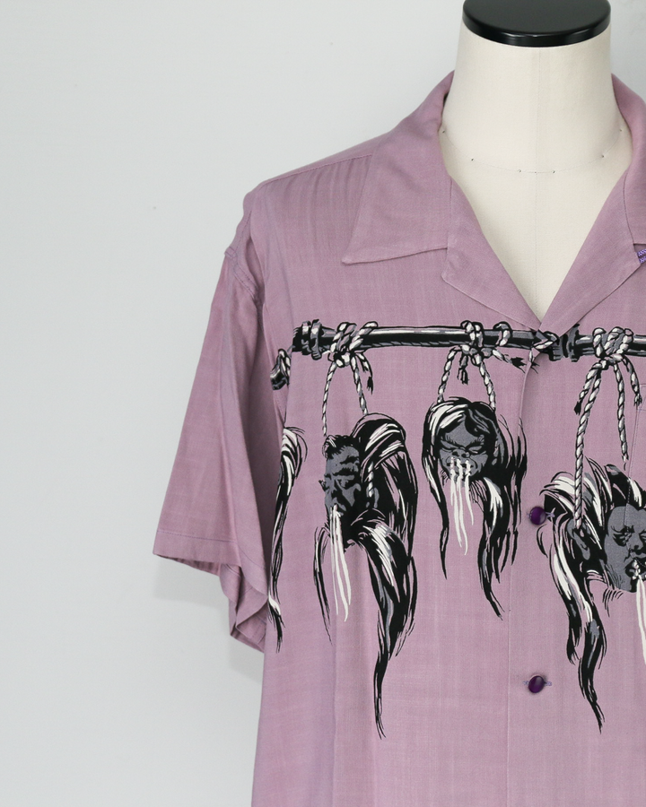 STAR OF HOLLYWOOD SH39705 / HOPSACK RAYON OPEN SHIRT “SHRUNKEN HEAD” Purple