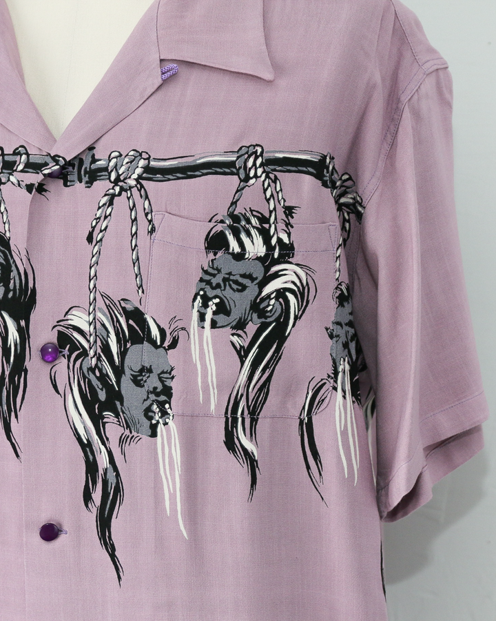 STAR OF HOLLYWOOD SH39705 / HOPSACK RAYON OPEN SHIRT “SHRUNKEN HEAD” Purple