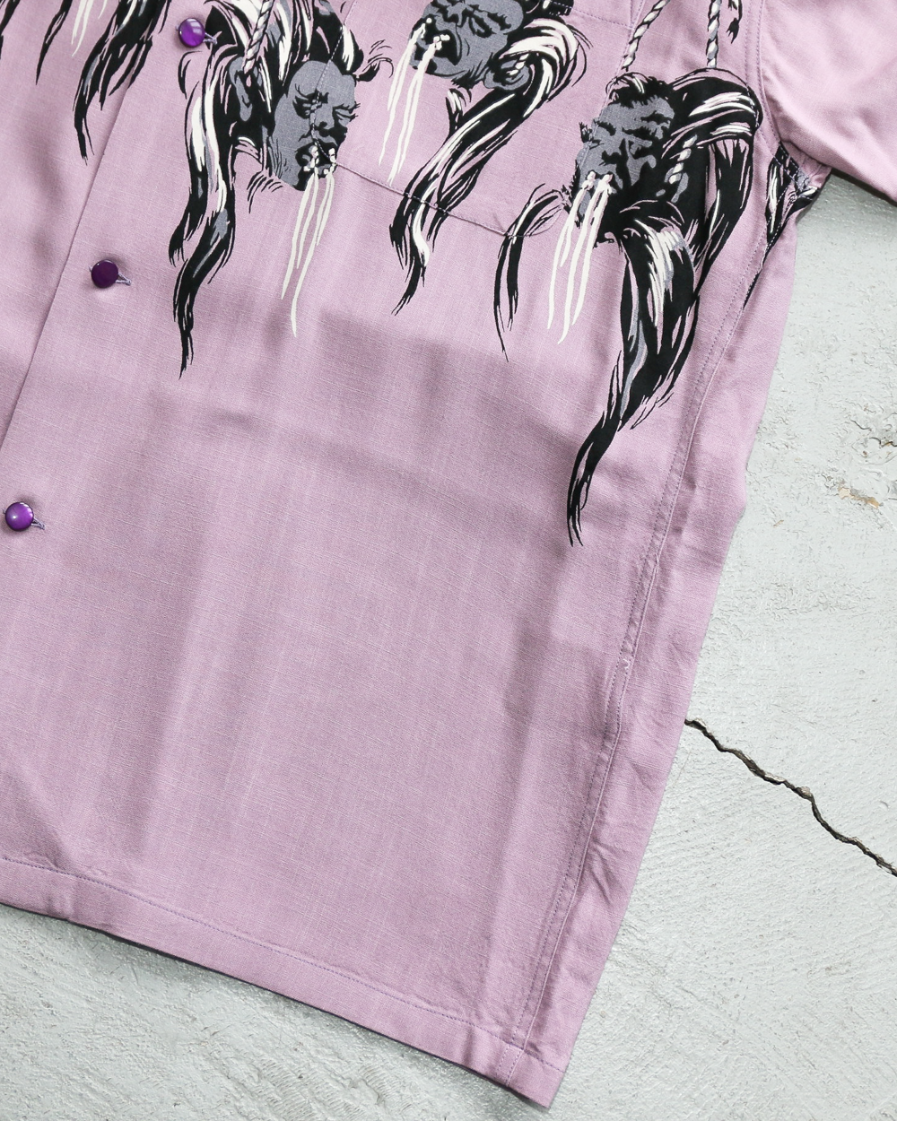 STAR OF HOLLYWOOD SH39705 / HOPSACK RAYON OPEN SHIRT “SHRUNKEN HEAD” Purple