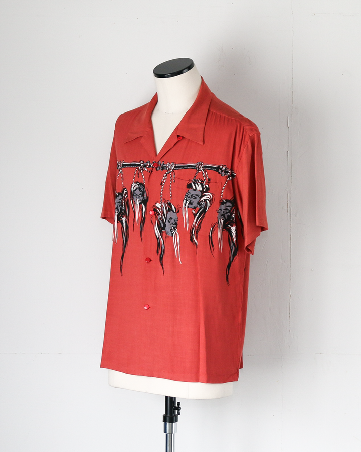 STAR OF HOLLYWOOD SH39705 / HOPSACK RAYON OPEN SHIRT “SHRUNKEN HEAD” RED