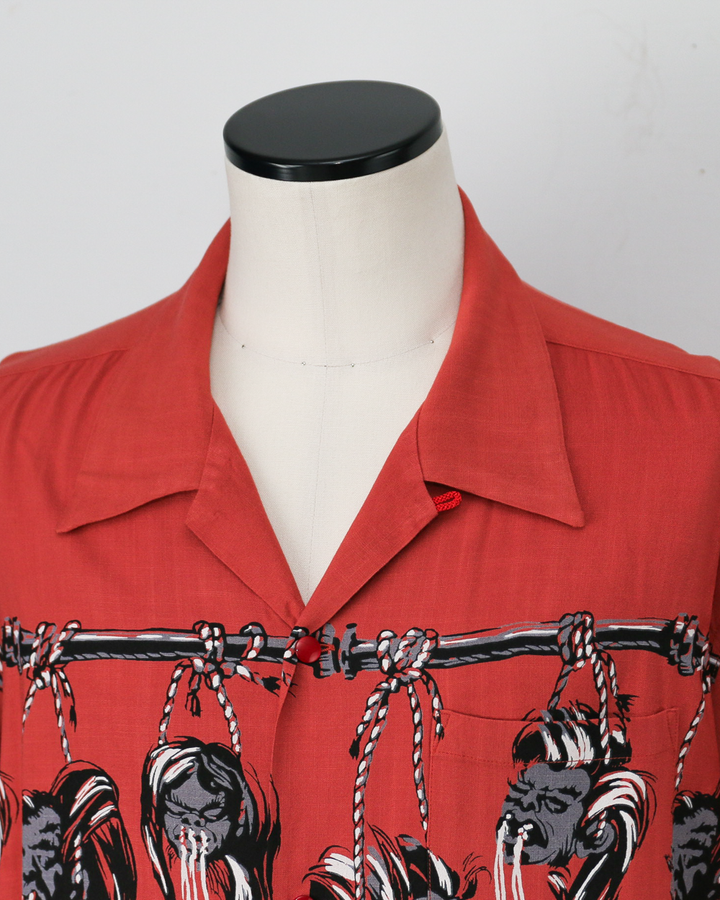 STAR OF HOLLYWOOD SH39705 / HOPSACK RAYON OPEN SHIRT “SHRUNKEN HEAD” RED