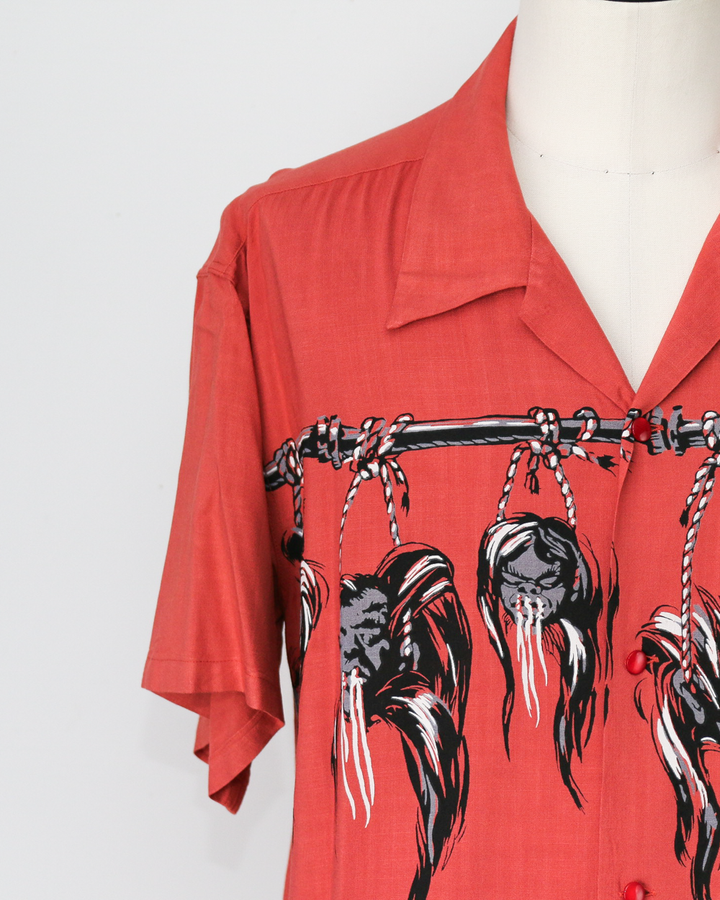 STAR OF HOLLYWOOD SH39705 / HOPSACK RAYON OPEN SHIRT “SHRUNKEN HEAD” RED
