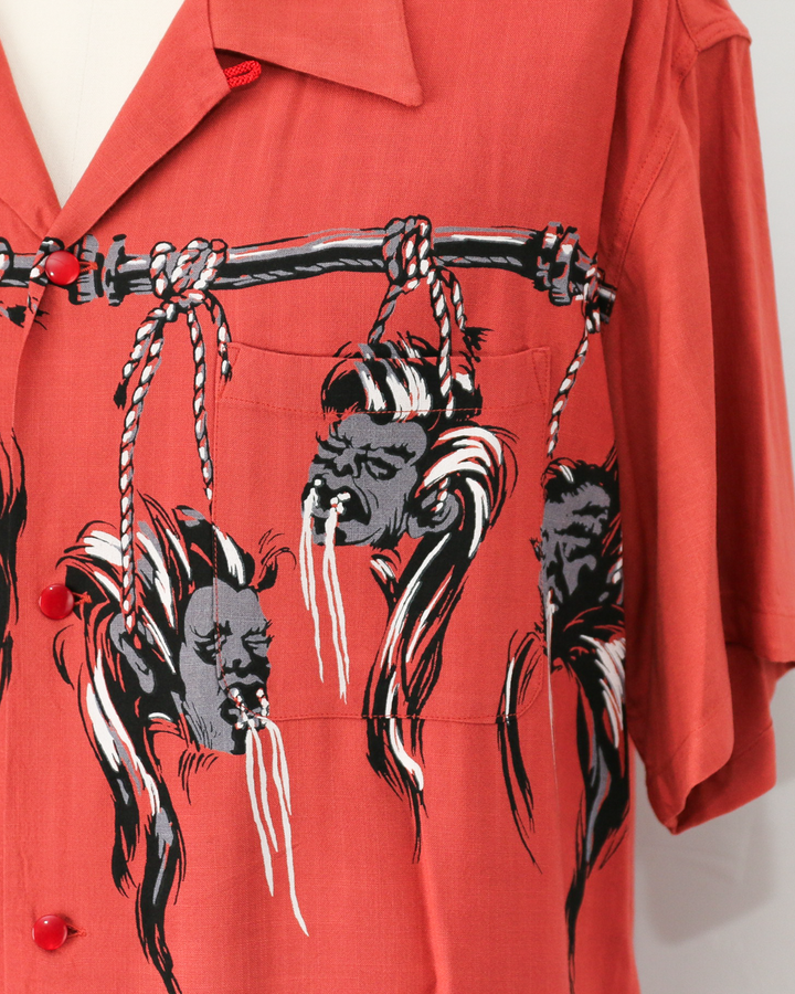 STAR OF HOLLYWOOD SH39705 / HOPSACK RAYON OPEN SHIRT “SHRUNKEN HEAD” RED