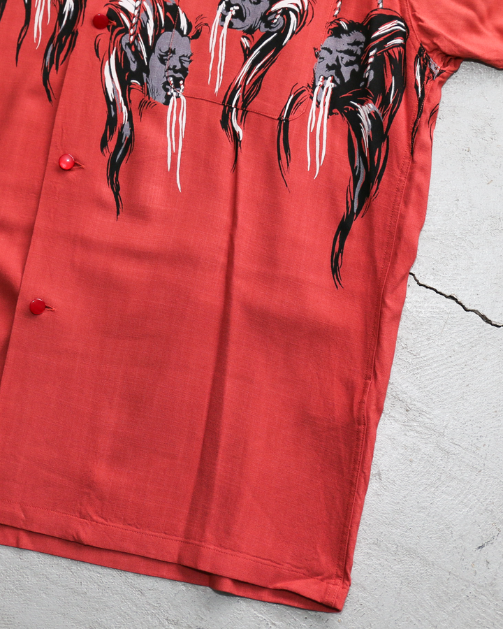 STAR OF HOLLYWOOD SH39705 / HOPSACK RAYON OPEN SHIRT “SHRUNKEN HEAD” RED