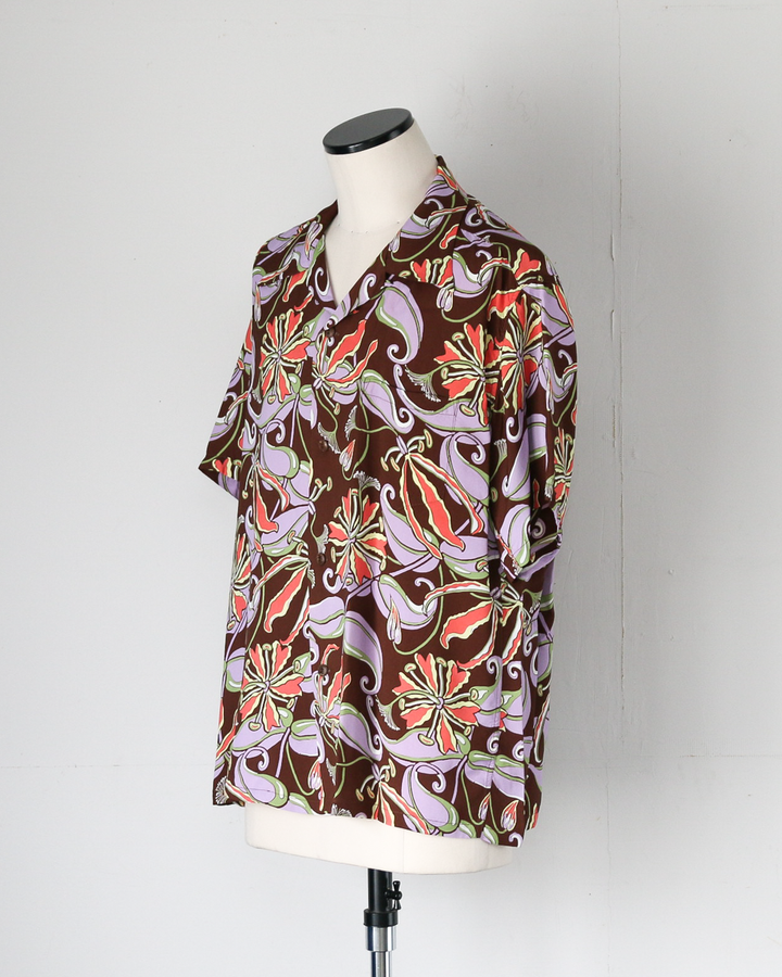 SUN SURF SS39619 / RAYON HAWAIIAN SHIRT “SPIDER LILY” Brown