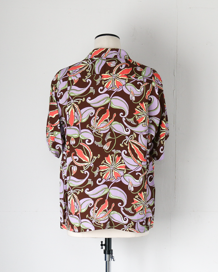 SUN SURF SS39619 / RAYON HAWAIIAN SHIRT “SPIDER LILY” Brown